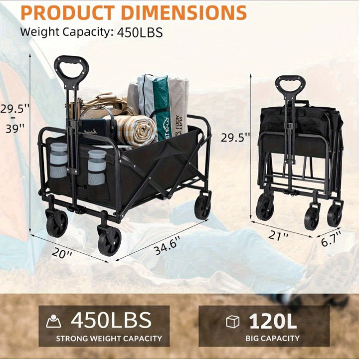 Heavy-Duty Collapsible Wagon Cart - 220LBS Load Capacity