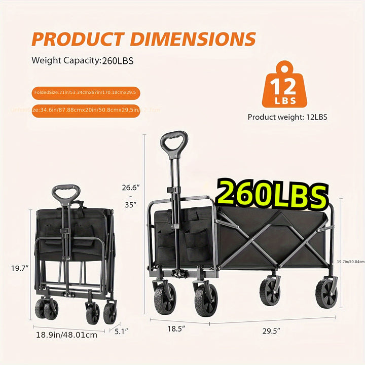 Heavy-Duty Collapsible Wagon Cart - 220LBS Load Capacity